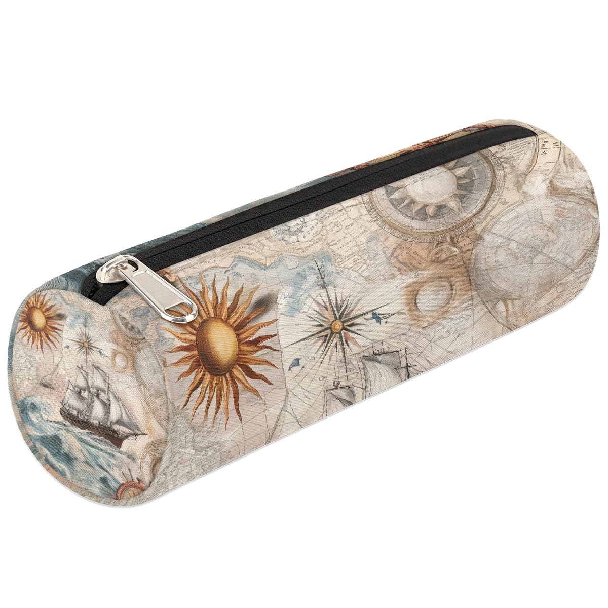 VQUVQV Small Pencil Case, Portable Pencil Bag Pen Pouch for Boys Girls Teens, School Stationary Organiser Supplies Makeup Brush Bag, Nautical Ships Compasses