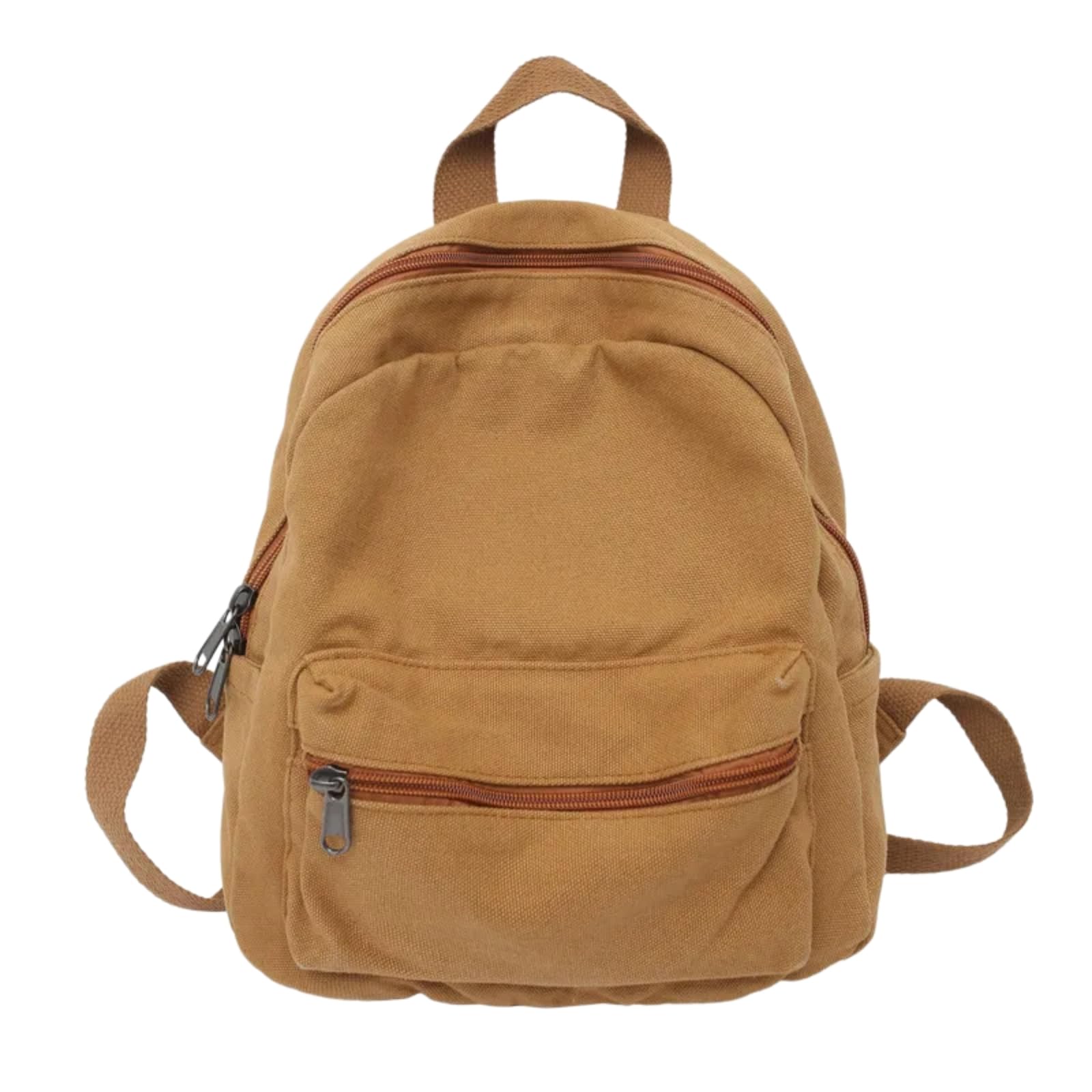 Zaino da Viaggio in Tela Lavato, Tasca con Cerniera Anteriore Semplice Sacco Giorno Casual Slot Aperte Laterali per I Viaggi Giornalieri degli Studenti-brown-24x29x9cm