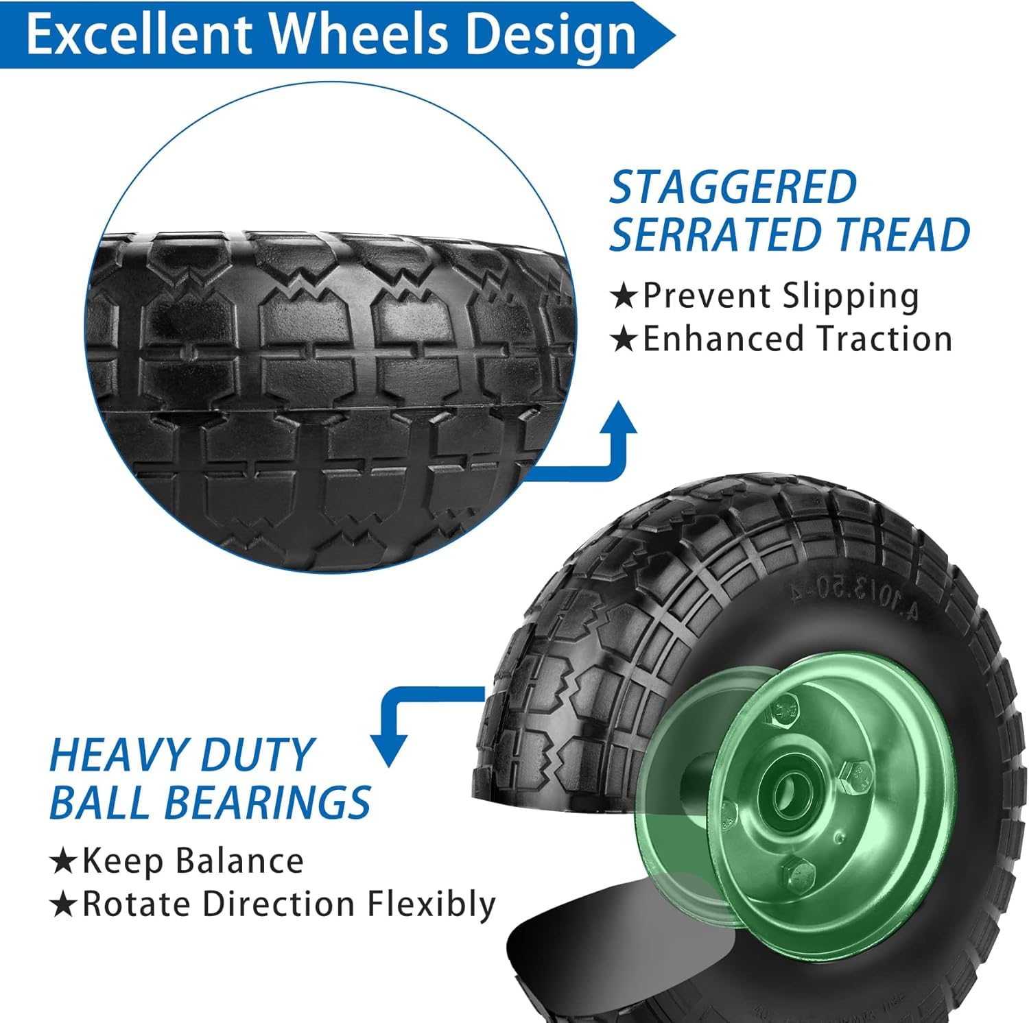 4 Roues Pleines En Mousse 4.10/3.50-4 – Pour Axe 20 Mm, Charge 100 Kg, Pour Chariot/brouette