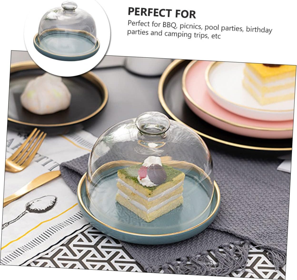 1Set Transparent Food Protective Cover with Tray Kitchen Accessory for Cake Snacks for BBQ Picnics and Parties Design to Keep Food Fresh