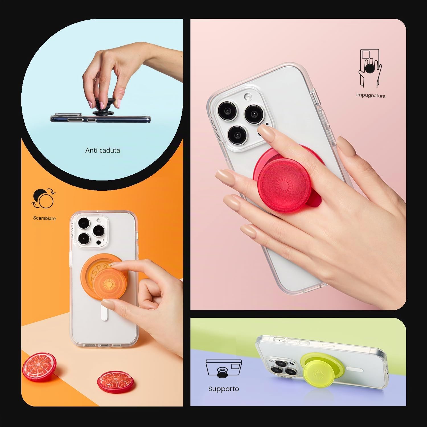 PopSockets: PopGrip Round per MagSafe – Anello Adattatore Incluso – Supporto e Impugnatura per Smartphone e Cover con Top Intercambiabile – Orange Zest