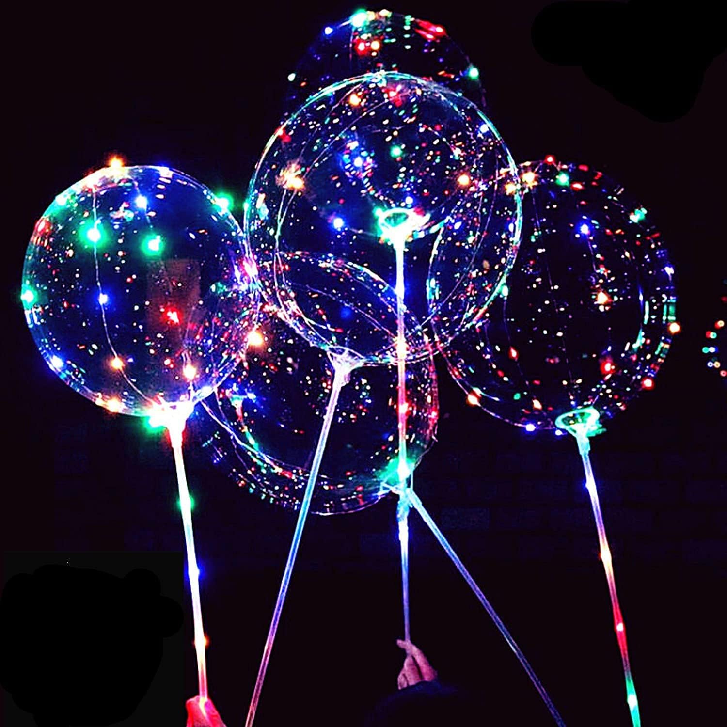 LED Light Up Bobo Balloons with Sticks,8 Packs Flashing Handles,20 Inches Bubble Bobo Balloons,70 cm Sticks,Christmas Birthday Party Decoration