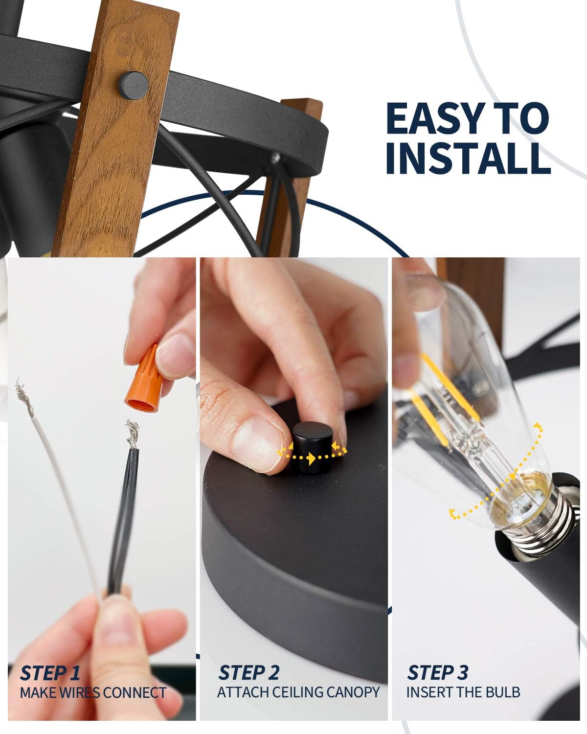 🛒 Flаѕh Sаlе HANASS 3-Light Farmhouse Semi Flush Mount Ceiling Light, 13 Wood Flush Mount Light Fixture, Walnut Wood, Matte Black Finish, MX99984