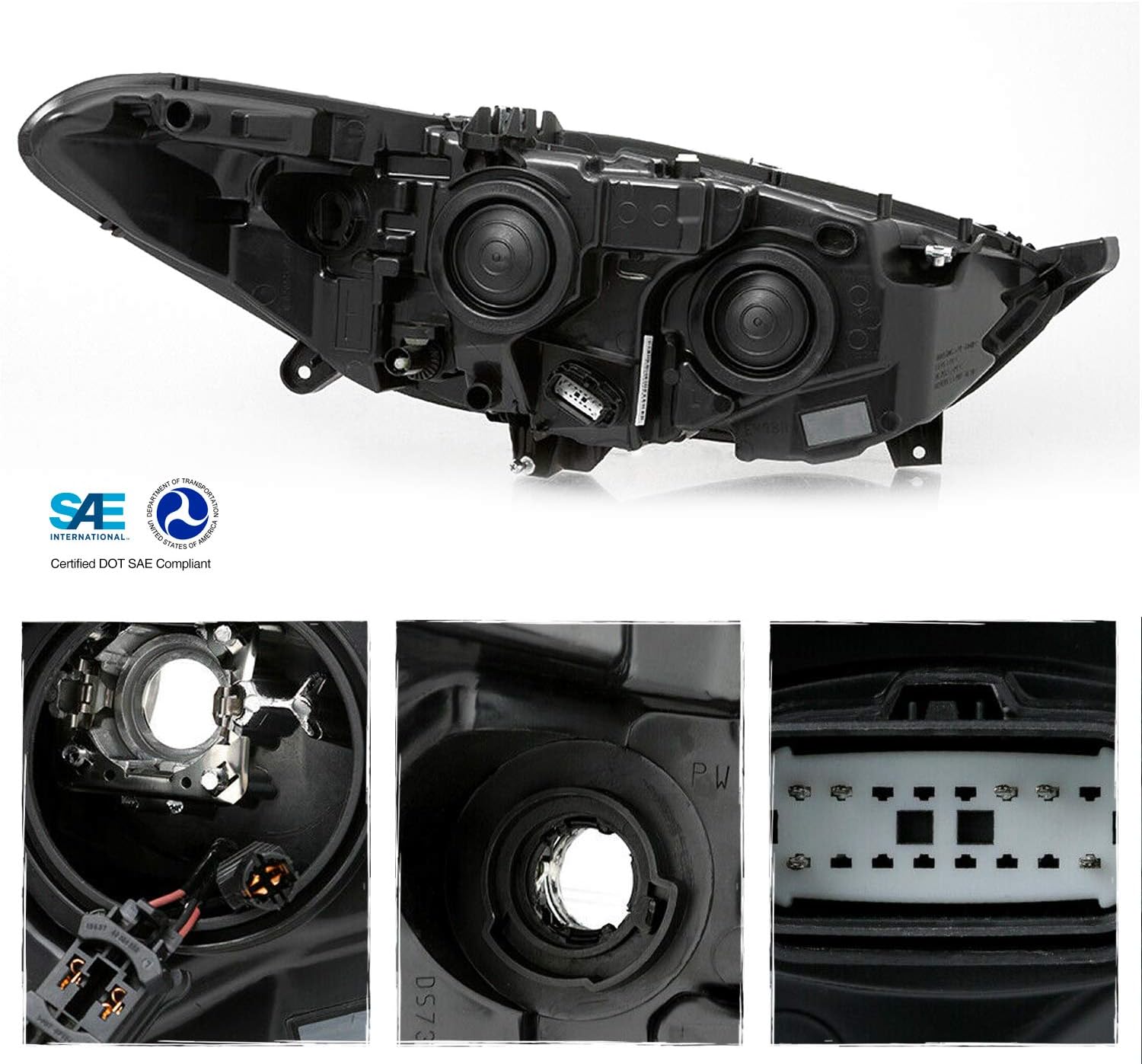 AKKON - Fits 2013 2014 2015 2016 Ford Fusion [Halogen Type] Projector Black Headlights Pair Driver Left + Passenger Right