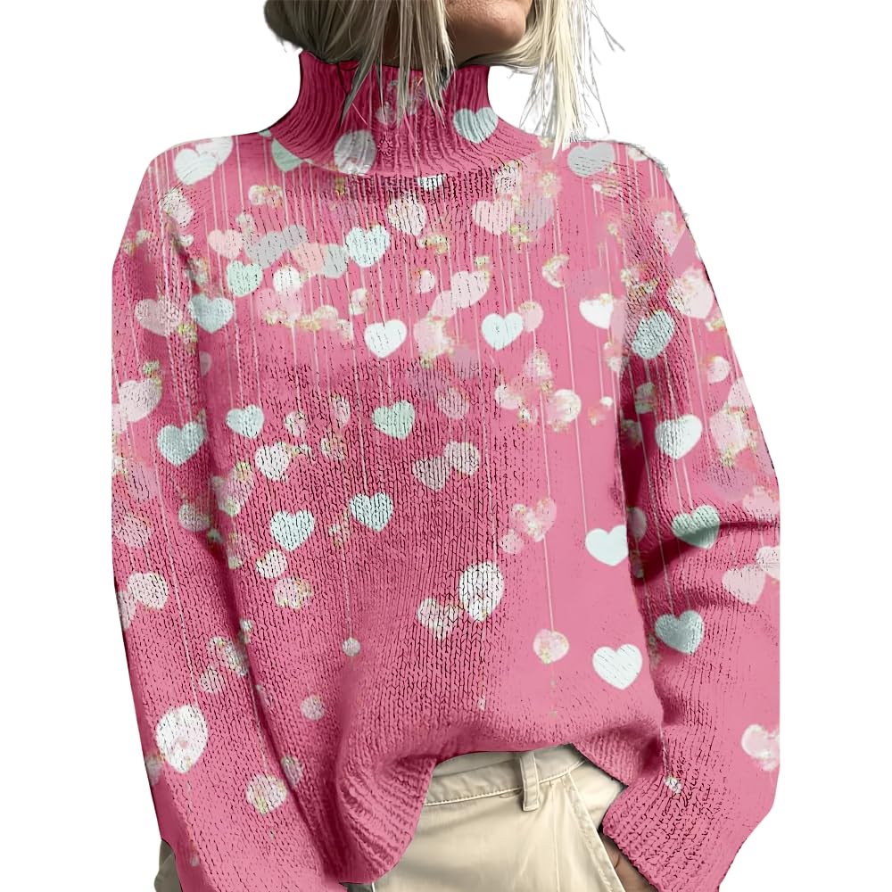 Women s Floral Print Turtleneck Sweater Ribbed Raw Hem Pullover Sweaters Fall Fashion Fair Isle Crop Knitted Sweaters
