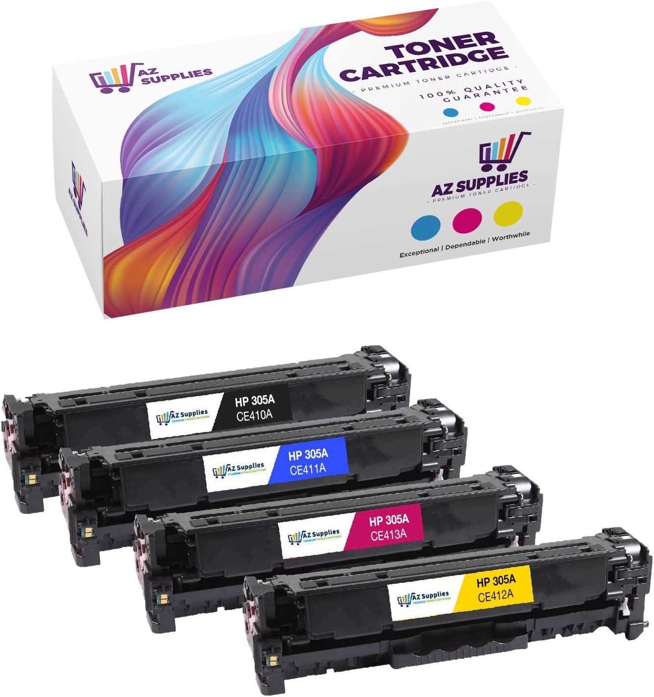 AZ SUPPLIES Compatible Toner Cartridge Replacement for HP 305X-A CE410X CE411A CE412A CE413A Laserjet Pro 300 Color MFP M375NW Laserjet Pro 400 Color M451DN-M451DW (Cyan Magenta Yellow Black - 4PK)