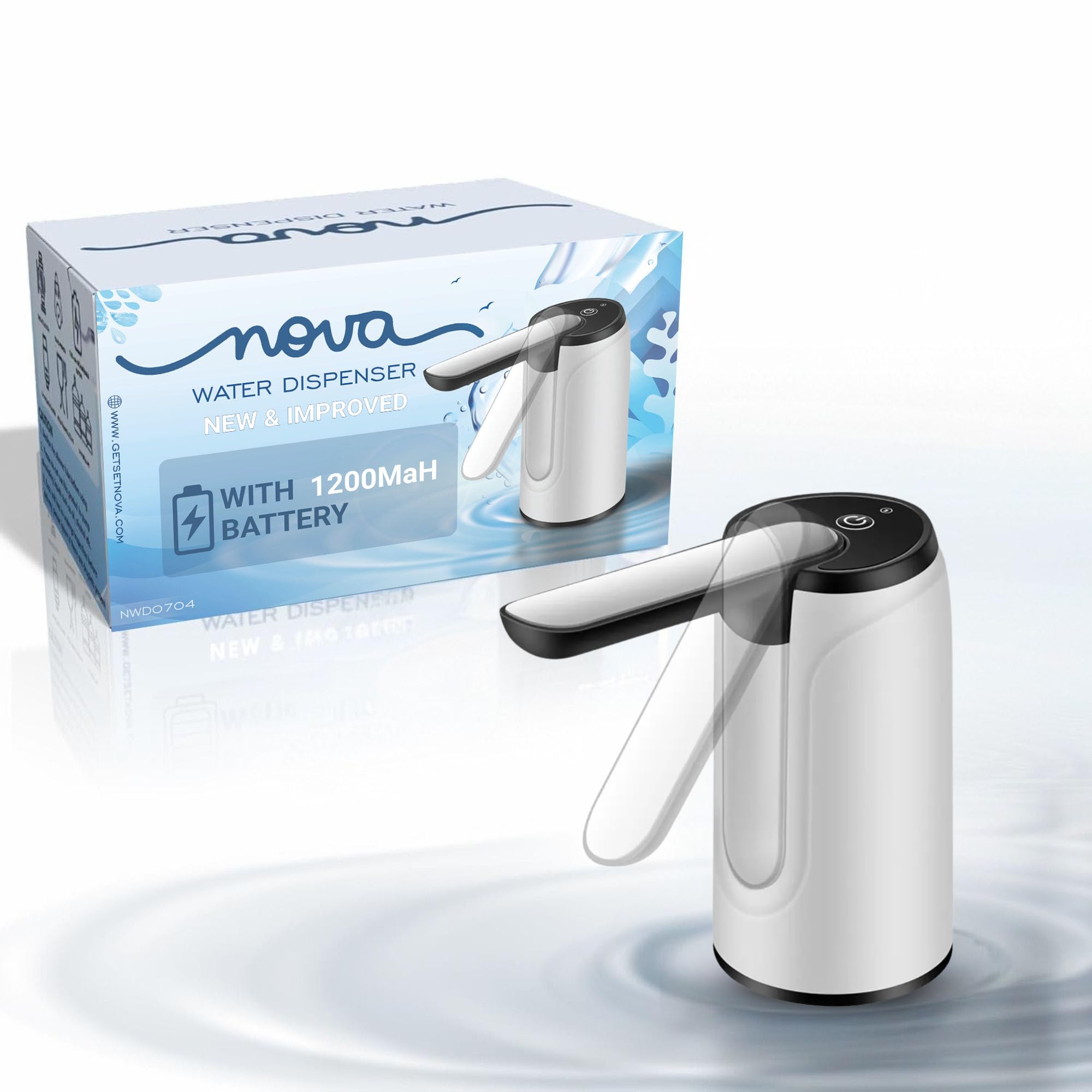 NOVA LINT REMOVER Automatic Electric Water Dispenser Pump for 18.9 Litre Bottle Portable Water Pump Dispenser for Home, Office, and Outdoors | 1200 mAh C-Type Fast Charging Battery (White)