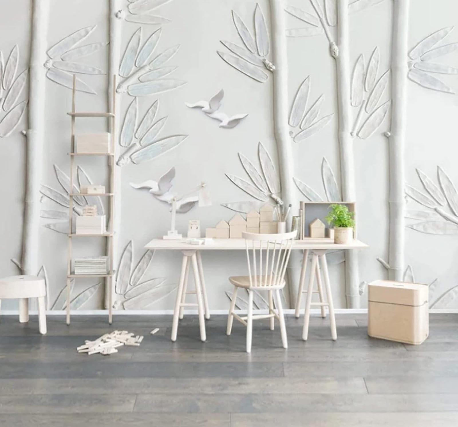 XLMING Creative White Relief Bamboo Birds 3D Wallpaper Luxury Home Dining Decor Paste Sofa Living Room The Wall for Bedroom Mural-300cm×210cm