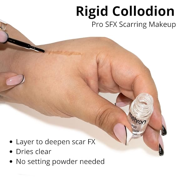 Mehron Makeup Rigid Collodion with Brush | Scarring Liquid | Liquid Scar Makeup | SFX Scar for Film .125 oz (4ml) | Made in the USA