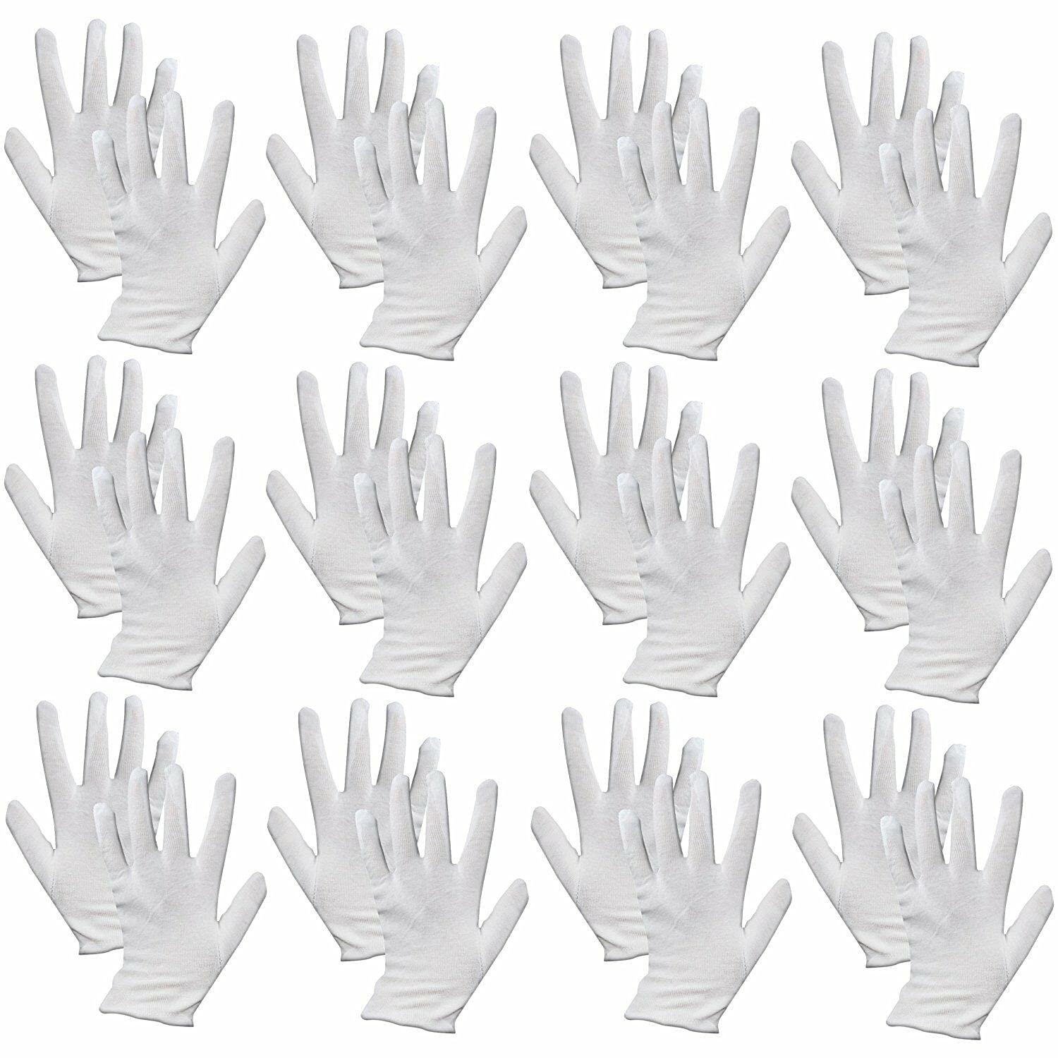Ladies, (8.5") 48 Pcs White Gloves, 24 Pairs Soft Cotton Gloves, Coin Jewelry Silver Inspection Moisturizing Gloves, Stretchable Lining Butler Glove