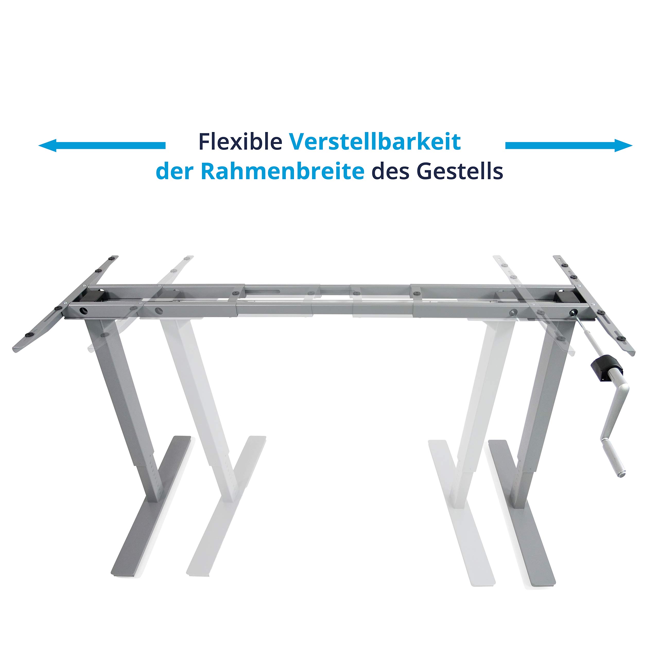 Ergotopia Desktopia Budget Höhenverstellbarer Schreibtisch | Per Kurbel verstellbares Tischgestell | Breite verstellbar für alle gängigen Tischplatten (Grau, Ohne Tischplatte)