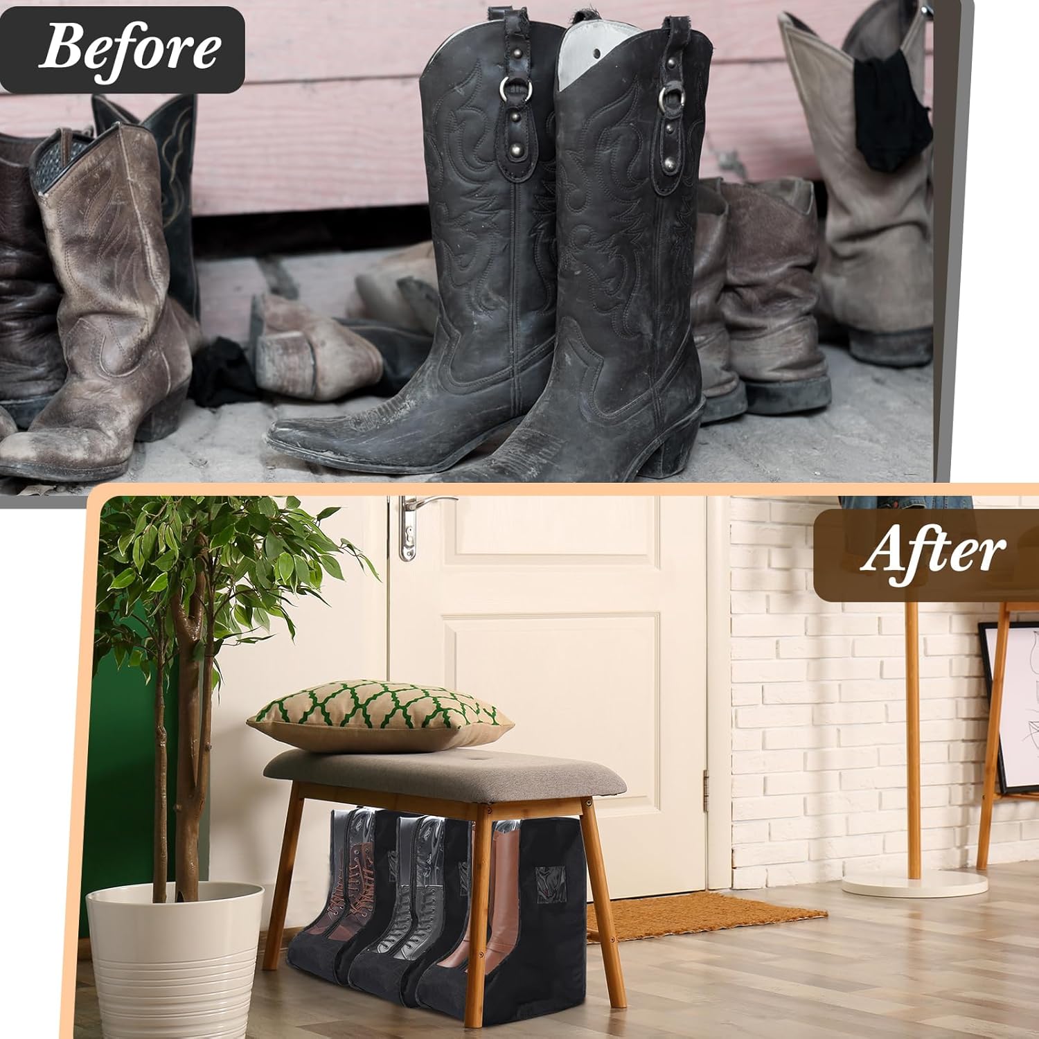 Sanwuta 4 Pcs Black Portable Boots Bag for Cowboy Boots Tall Boot Storage Bags Portable Waterproof Protector Tools for Travel and Daily Wardrobe Shoe Cabinet and Other Home