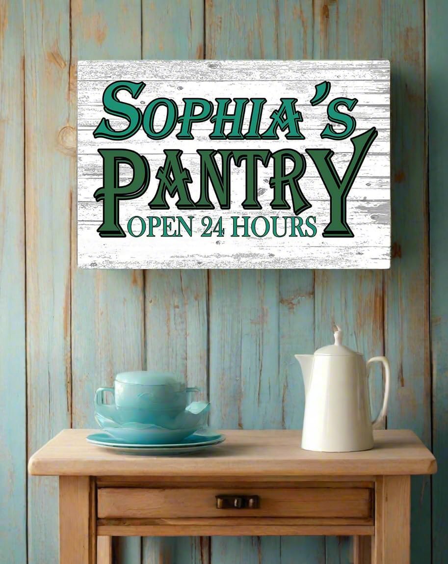 PERSONALIZED Kitchen Pantry Sign Open 24 Hours Rustic Farmhouse Decor Vintage Yet Modern Wall Art Custom Name Home Gift 16" x 10.5"