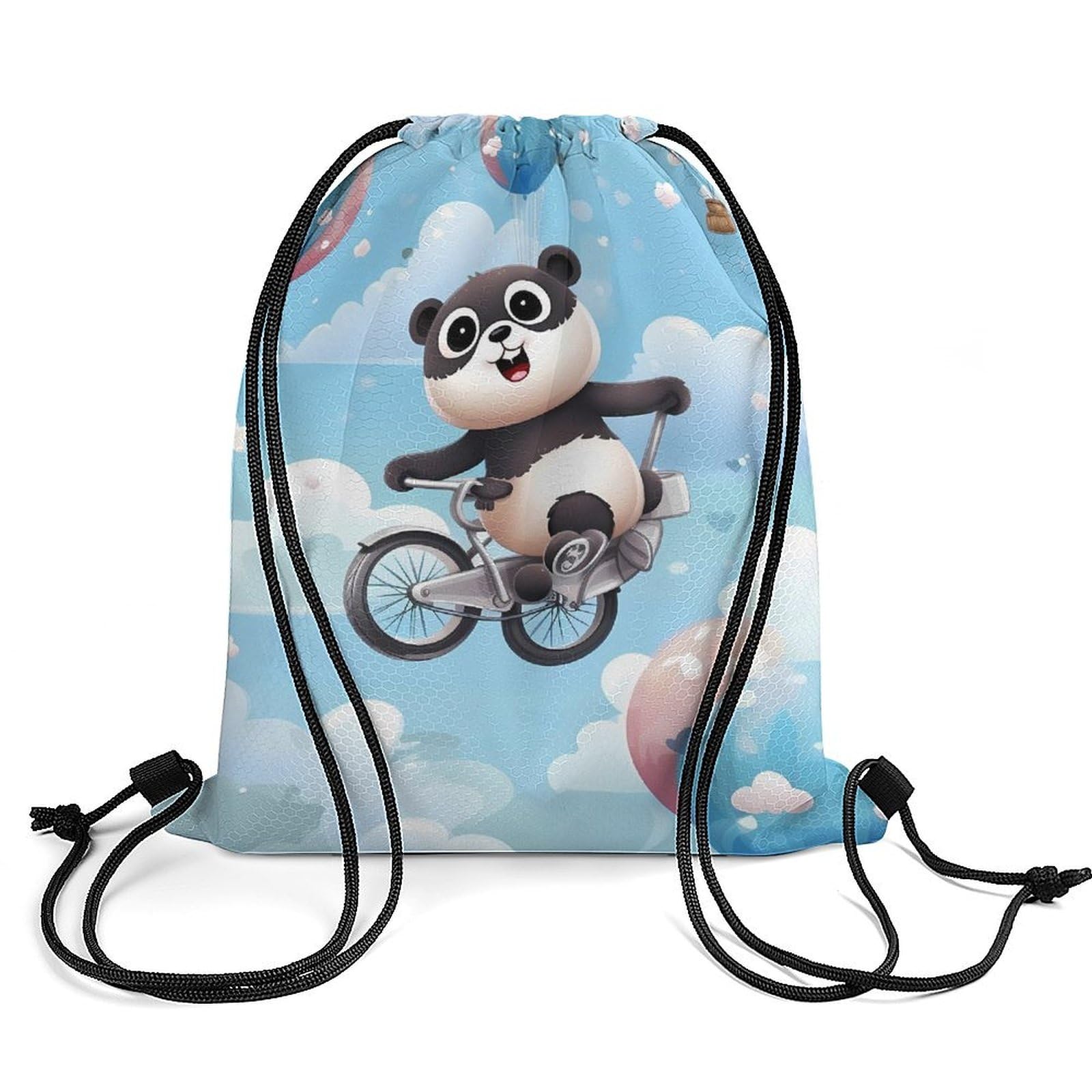 Hot Air Balloon Panda Drawstring Backpack Durable Sport Gym Bags Daypack for Men Women 35 * 42cm