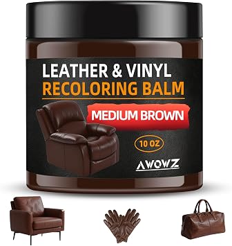 Leather Recoloring Balm - Scratch Repair & Color Restore Kit for Faded Leather, Leather Couch & Car Seats - 10OZ Leather Restorer Balm for Furniture, Auto Interior, Vinyl, Accessories Medium Brown