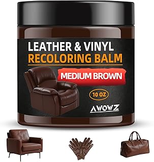 Leather Recoloring Balm - Scratch Repair & Color Restore Kit for Faded Leather, Leather Couch & Car Seats - 10OZ Leather Restorer Balm for Furniture, Auto Interior, Vinyl, Accessories (Medium Brown)