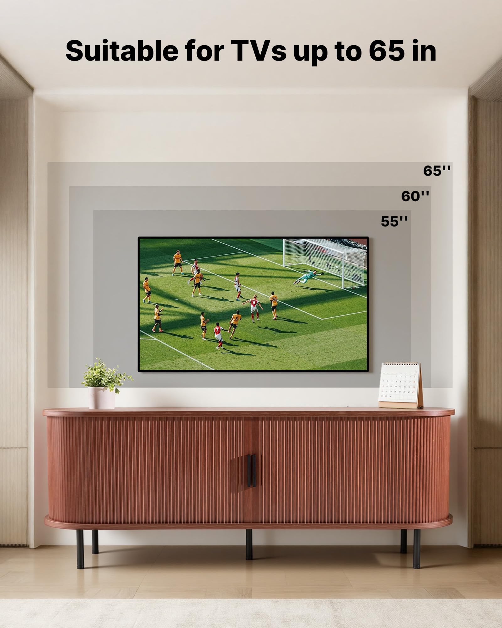 Image secondaire de Meuble TV Bohème VEVOR avec Étagères Réglables et Porte Coulissante - Marron