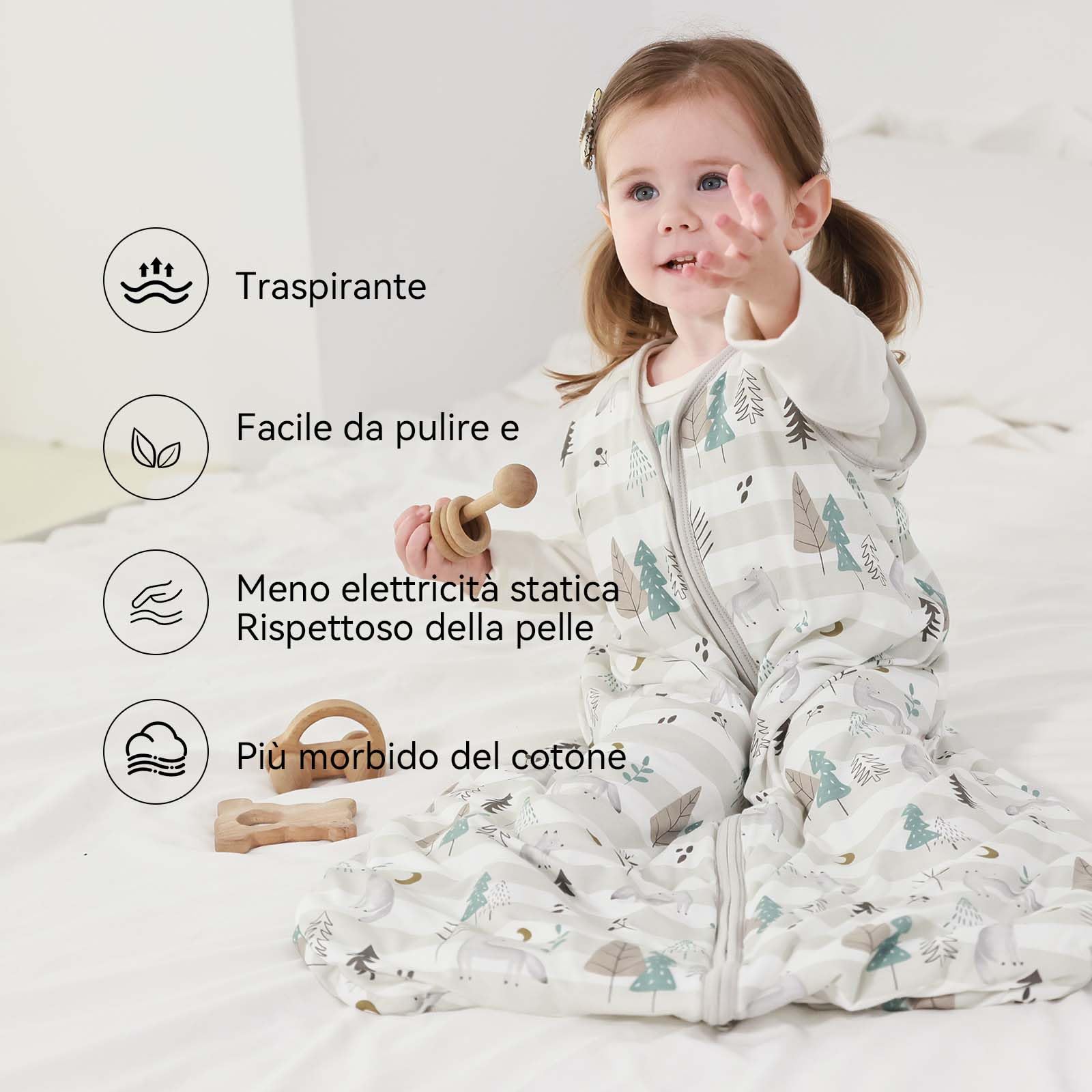 Sacco nanna per neonati 1.0 Tog, confezione da 2, in morbidissimo rayon di bambù, sacco nanna in fibra di bambù biologica per neonati, ideale per primavera, estate e autunno(Grigio,S)
