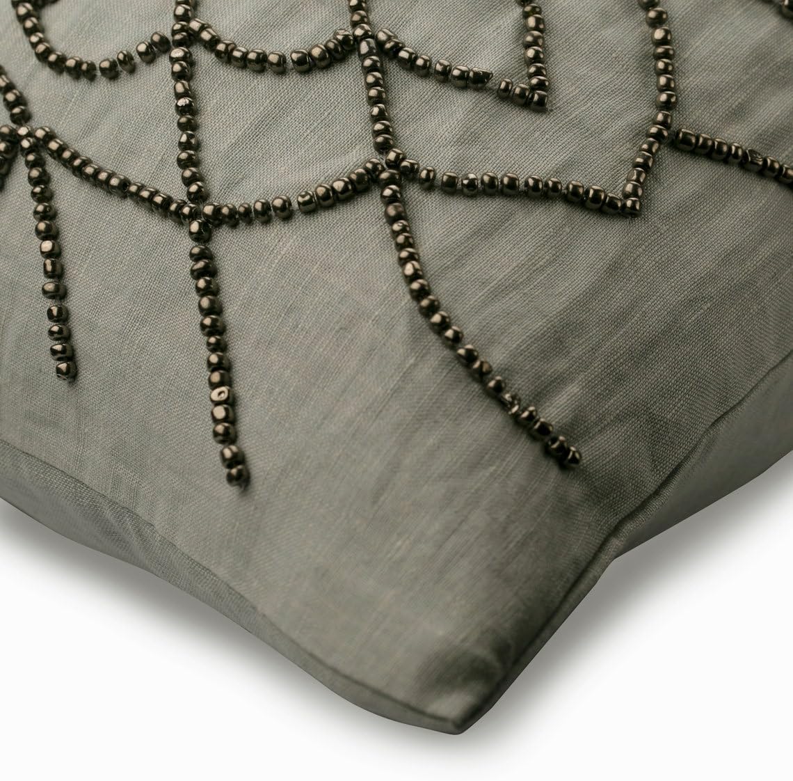 The HomeCentric Custom Cushion Cover, Grey 16"x16" (40x40 cm) Couch Pillow Cases, Linen Floral & Beaded Zippered Pillow Covers, Abstract Pattern Modern Easter - Grey Magnet