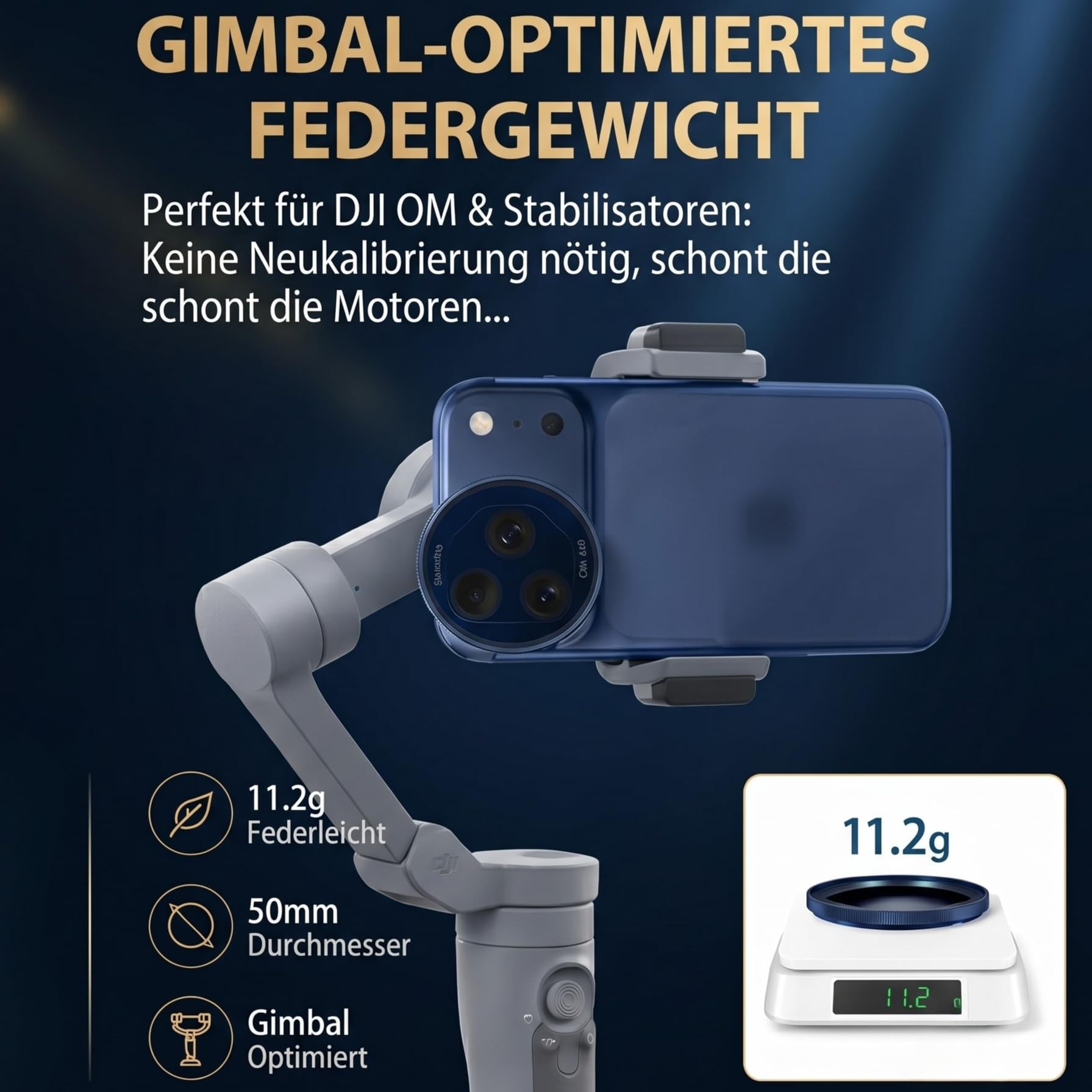Snap-On Verstellbarer ND-Filter VND2-32 für iPhone 17 Pro & Pro Max, 11,2g Ultraleichter Kamera Graufilter, AGC Optisches Glas mit 28-Schicht-Vergütung, Anti-X-Effekt Handy Foto Zubehör (blau)