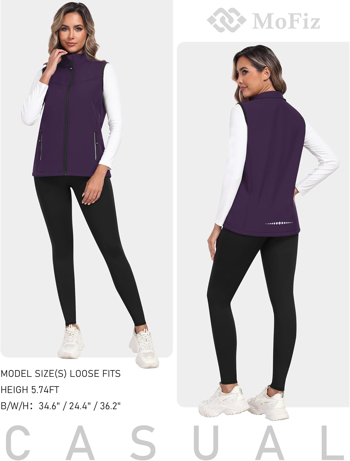 MoFiz Women's Fleece Lined Softshell Vest Lightweight Sleeveless Jacket