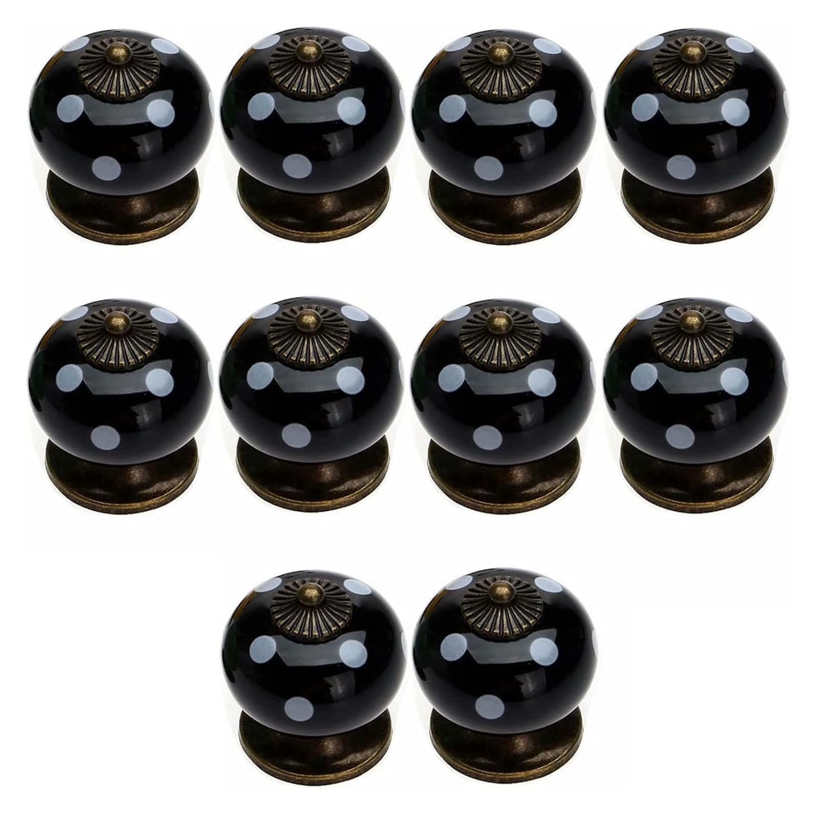 Opeximatun Black Ceramic Drawer Knobs, 10 Ceramic Round Cabinet Handles Single-Hole Drawer Pulls Door Knobs 34X38mm(Black)