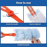 Vista 3 de Qaestfy Plumeros para limpiar el polvo, 20 repuestos, 360 piezas de microfibra esponjosa con mango giratorio de 14 pulgadas, almohadilla de paños
