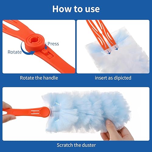 Miniatura 3 de Qaestfy Plumeros para limpiar el polvo, 20 repuestos, 360 piezas de microfibra esponjosa con mango giratorio de 14 pulgadas, almohadilla de paños