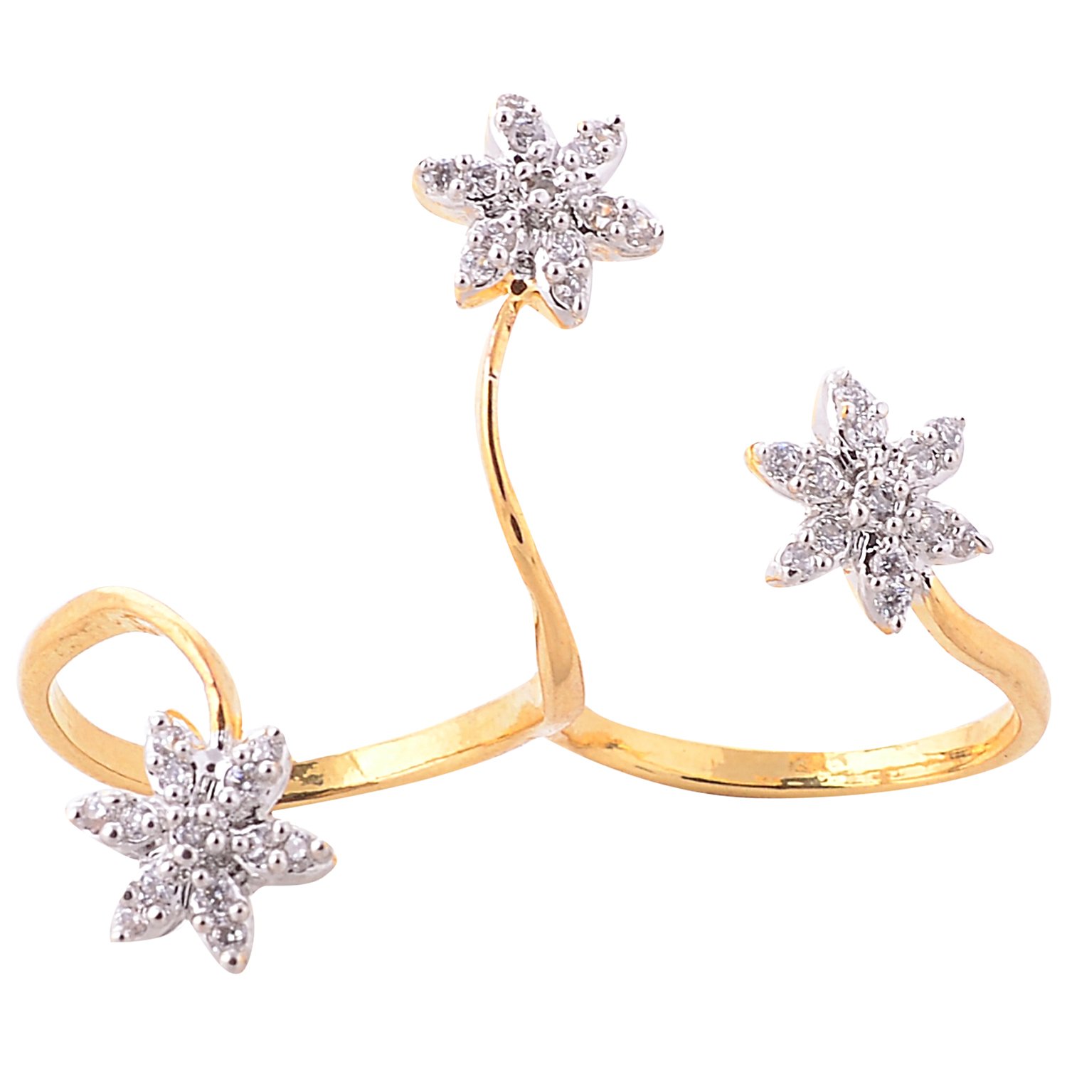 Exclusive! Ethnic American diamond double finger adjustable finger flower ring for Women d1-image-24