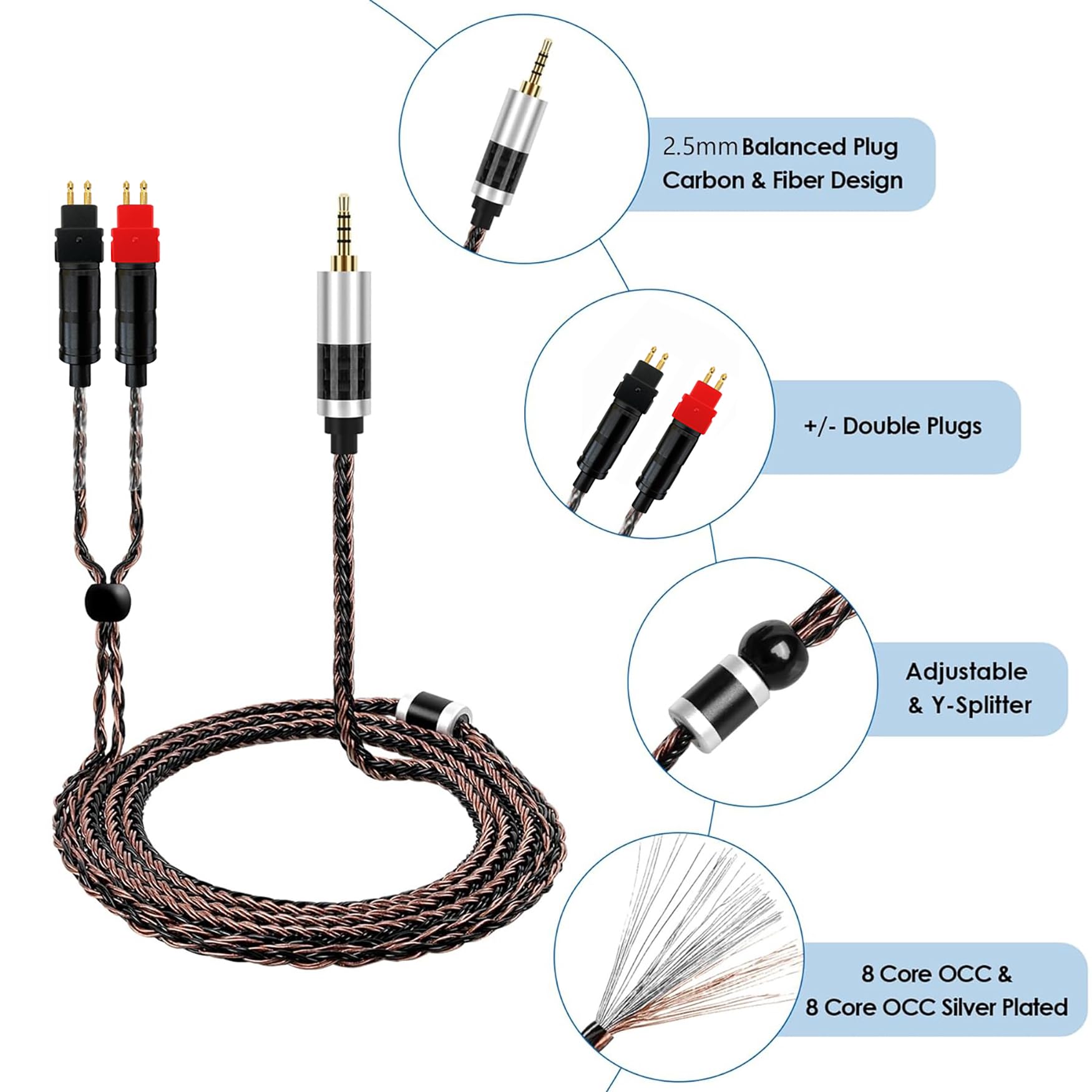 Cavo bilanciato per cuffie da 2,5 mm Gen 2, compatibile con cavo Sennheiser HD600, HD 660S2, HD 660 S, HD 650, HD6XX, HD58X/5N OCC, cavo intrecciato placcato argento per lettori musicali M17, M15,