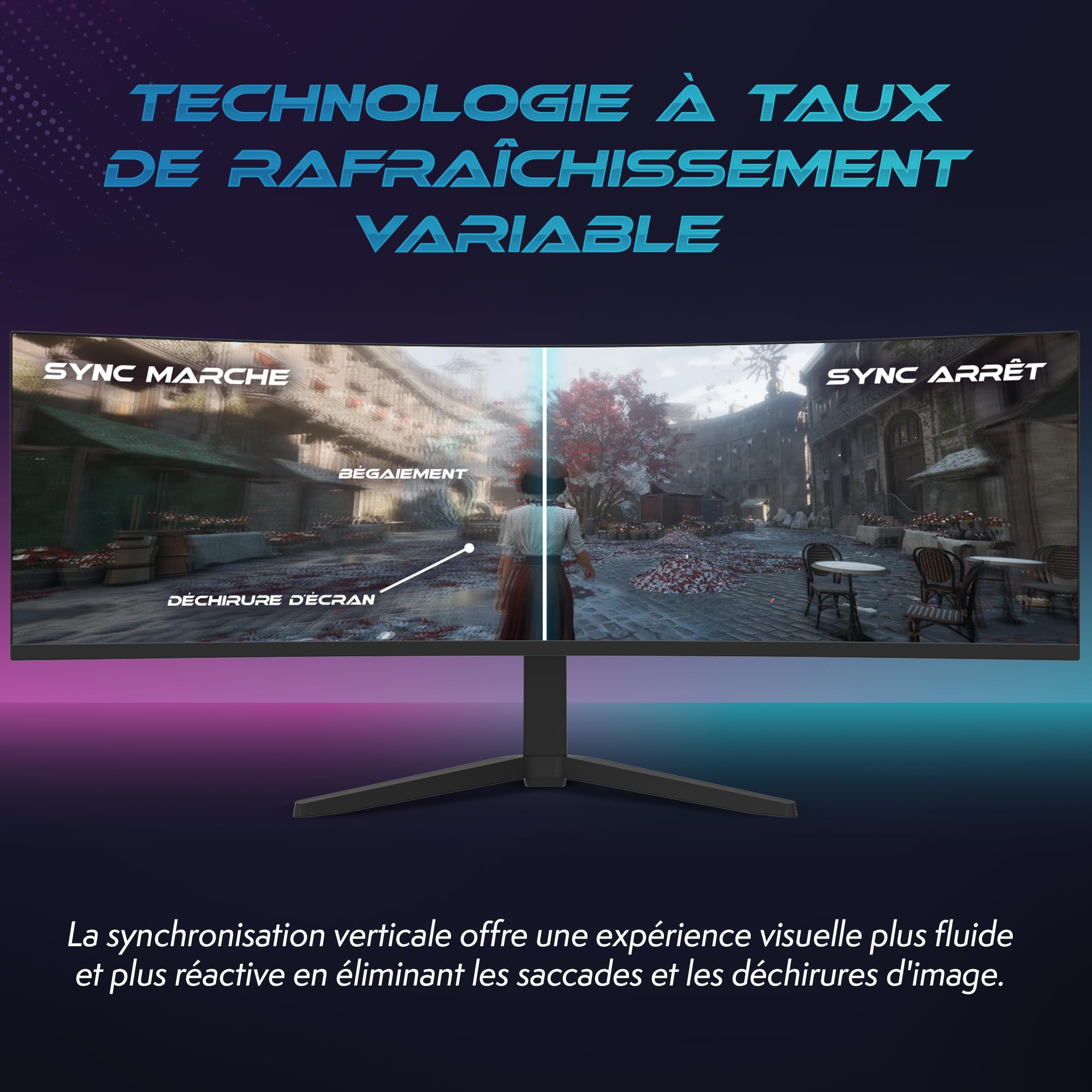 VIBOX 49 Pouces 165Hz Écran Gaming Incurvé Ultra-Large - DQHD, 1 ms, Adaptive Sync, HDMI et DisplayPort