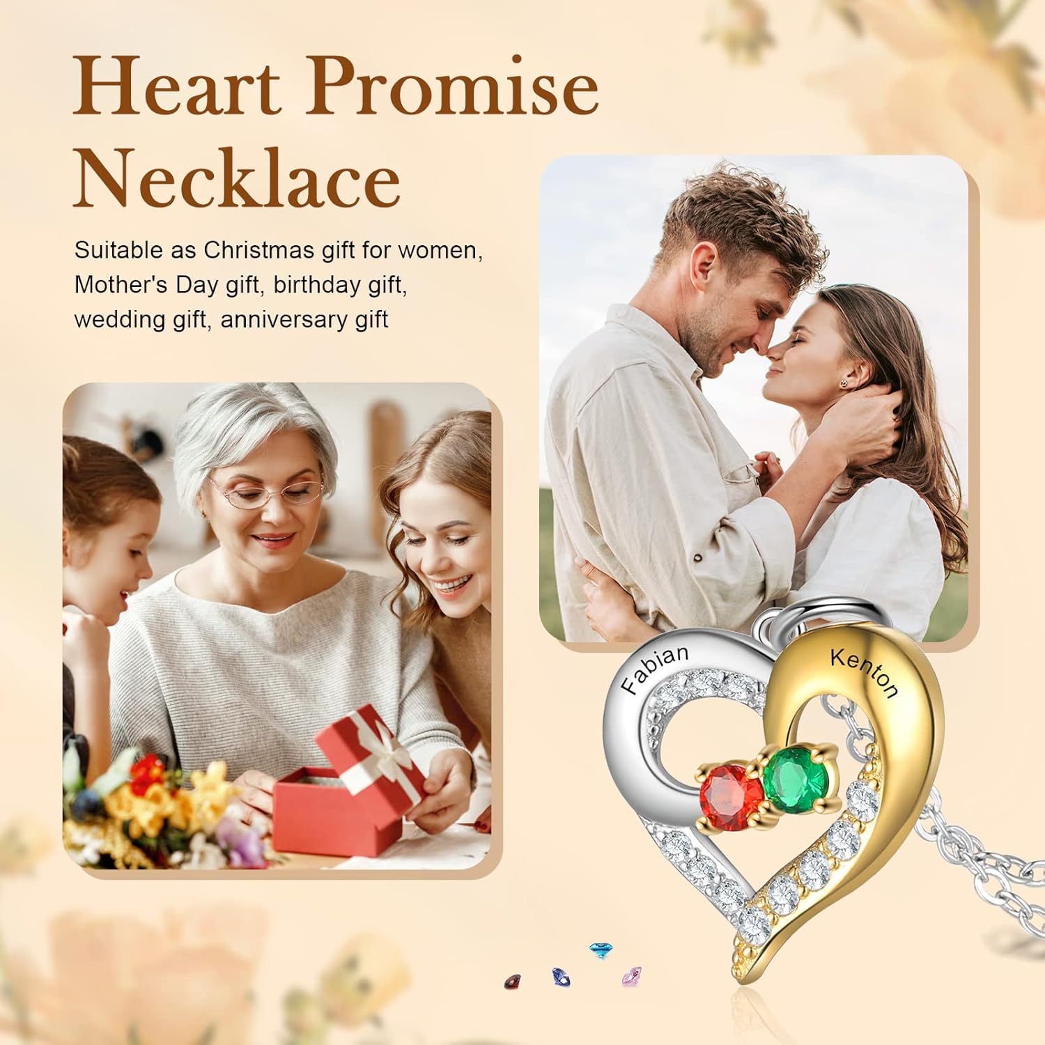 Jewelstruck Personalized Mothers Necklace with Birthstones Sterling Silver Promise Necklace for Women Engraved Names Family Anniversary Birthday Gifts for Mom Wife Nana Christmas