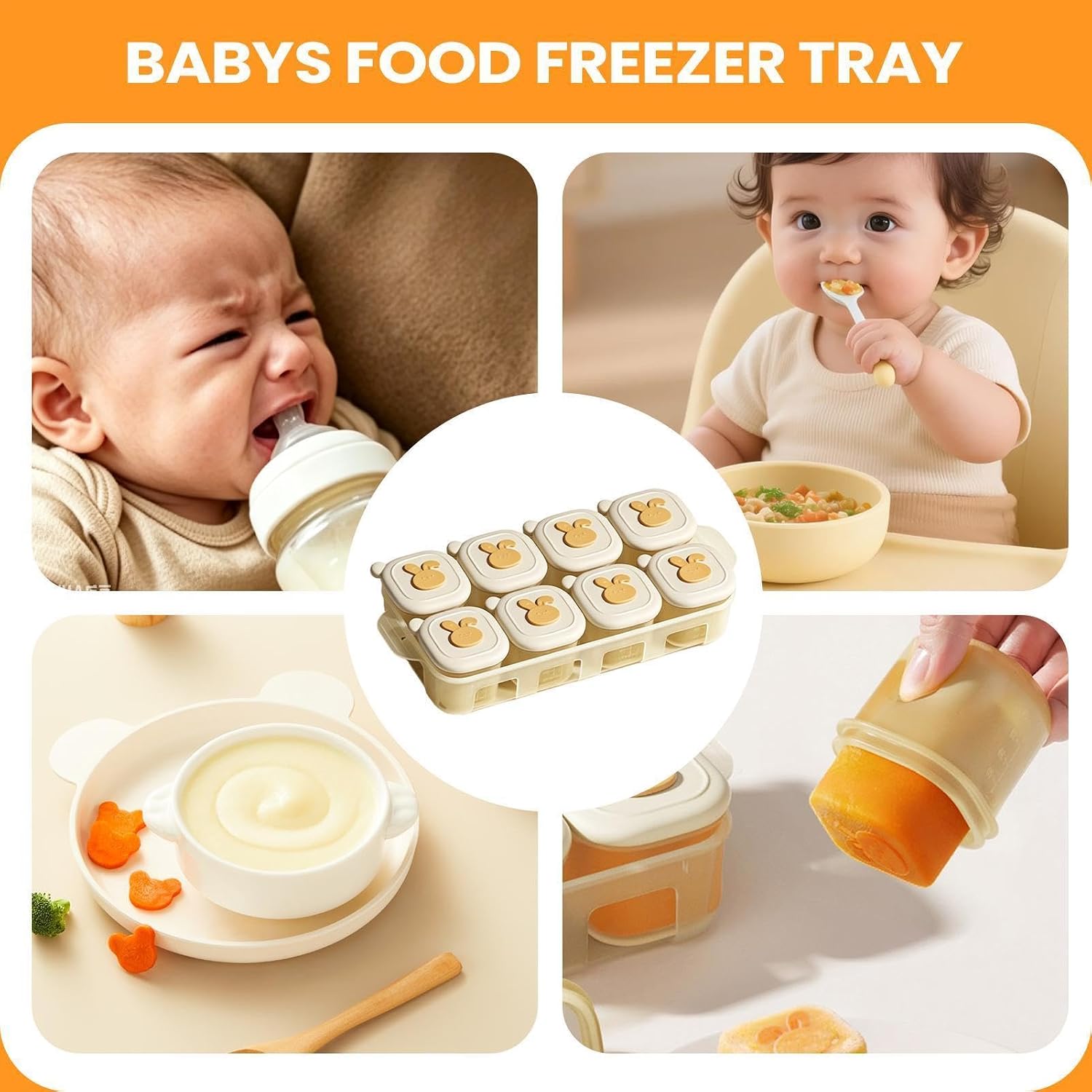 Freezer Tray for Food Storage, with Child Broth Container, 13x11.5x5cm, Kids Food Storage, Silicone Kids Freezer Tray, for Parents Mothers Breast Milk Home Kitchen