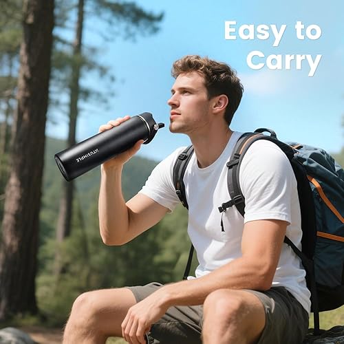 Miniatura 6 de Botella de agua de viaje aislada de 24 onzas, acero inoxidable, a prueba de fugas, mantiene las bebidas calientes o frías, para exteriores,