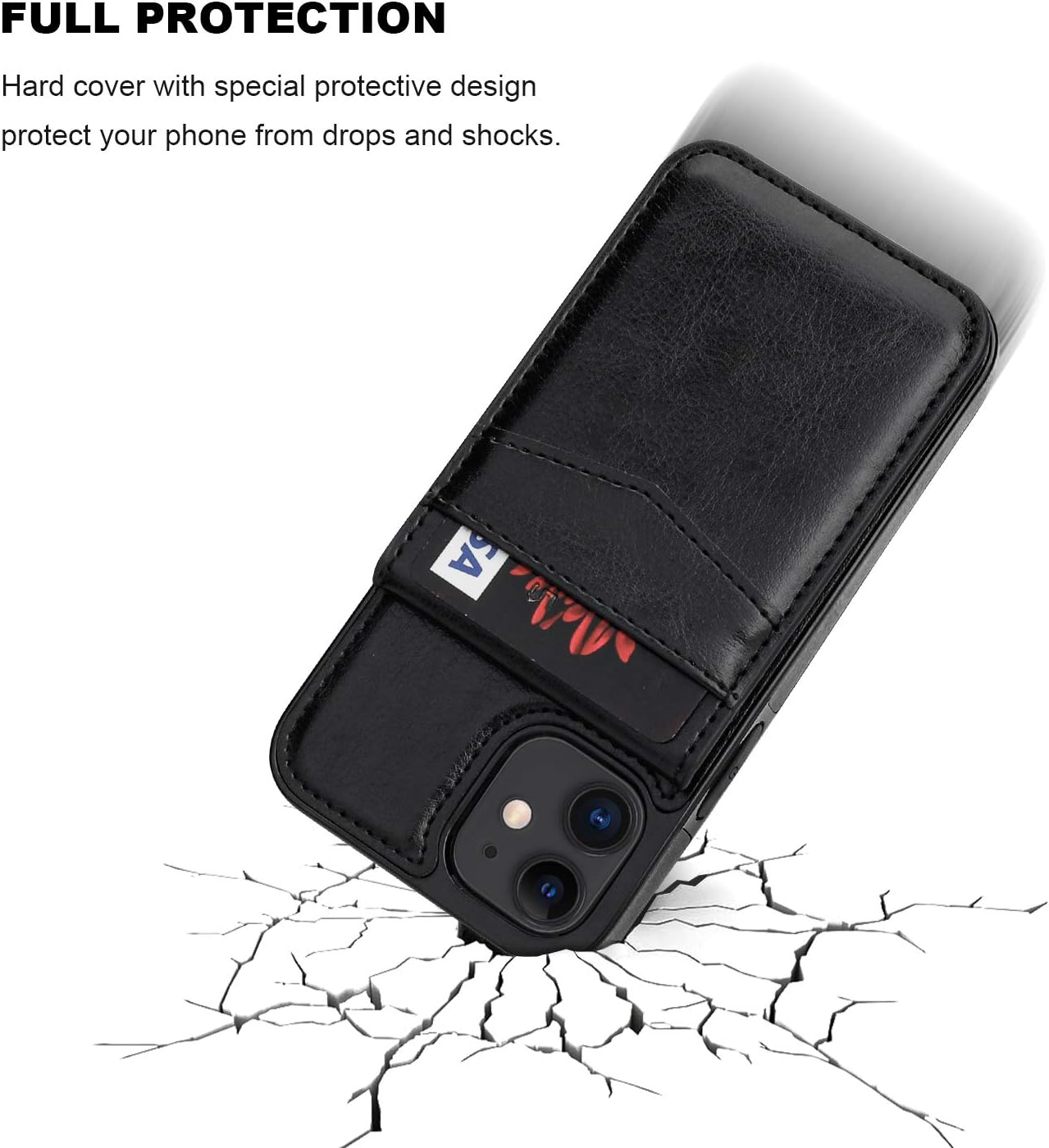 KIHUWEY Compatible with iPhone 12 Mini Case Wallet with Credit Card Holder, Premium Leather Magnetic Clasp Kickstand Heavy Duty Protective Cover for iPhone 12 Mini 5.4 Inch(Black) - Image 6