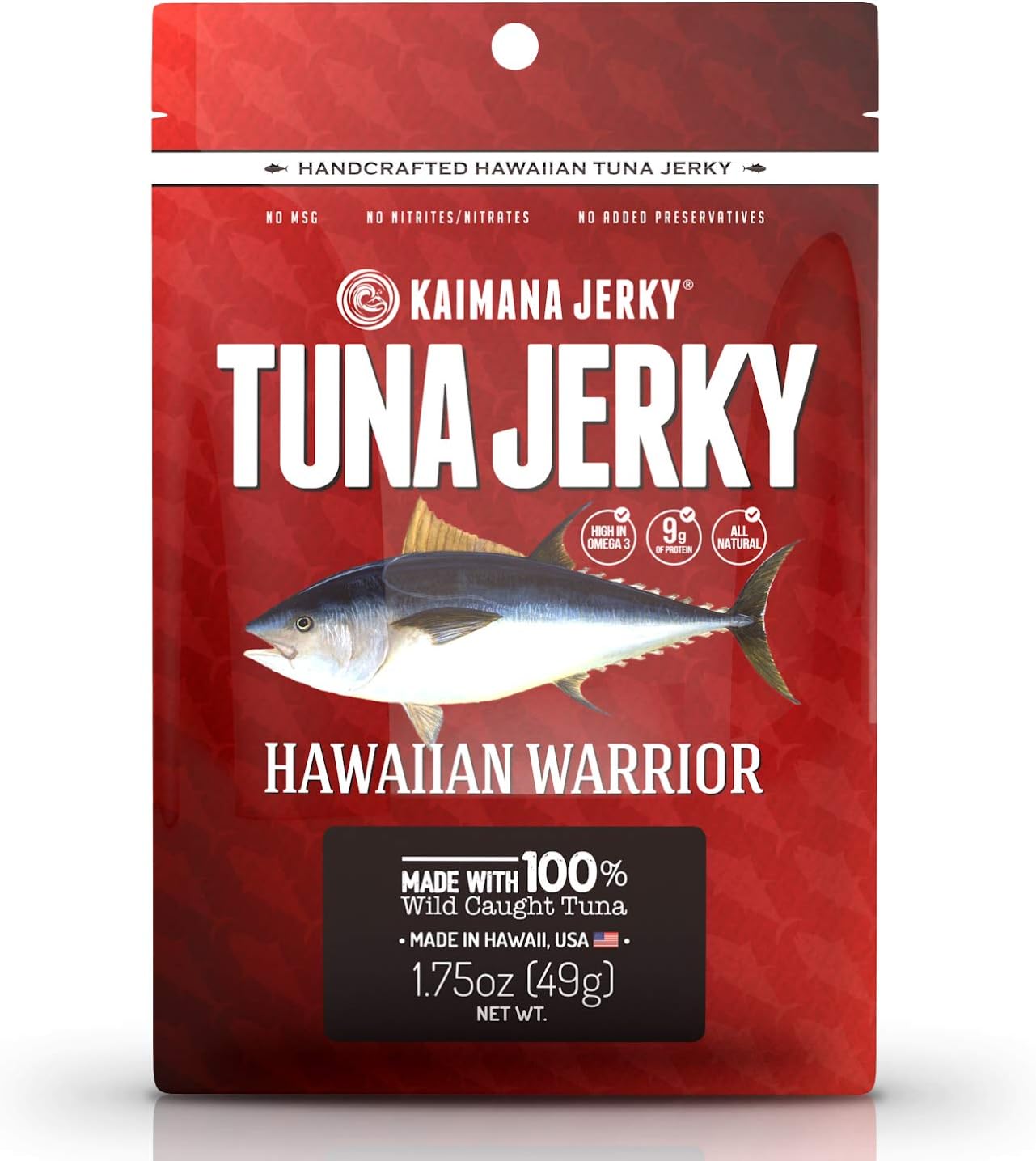 Kaimana Ahi Tuna Jerky Hawaiian Warrior 1.5 Ounce - Paleo Style - Premium Fish Jerky Made in the USA. High in Omega 3's, All Natural and Wild Caught (1.75 Ounce (Pack of 1), Hawaiian Warrior)