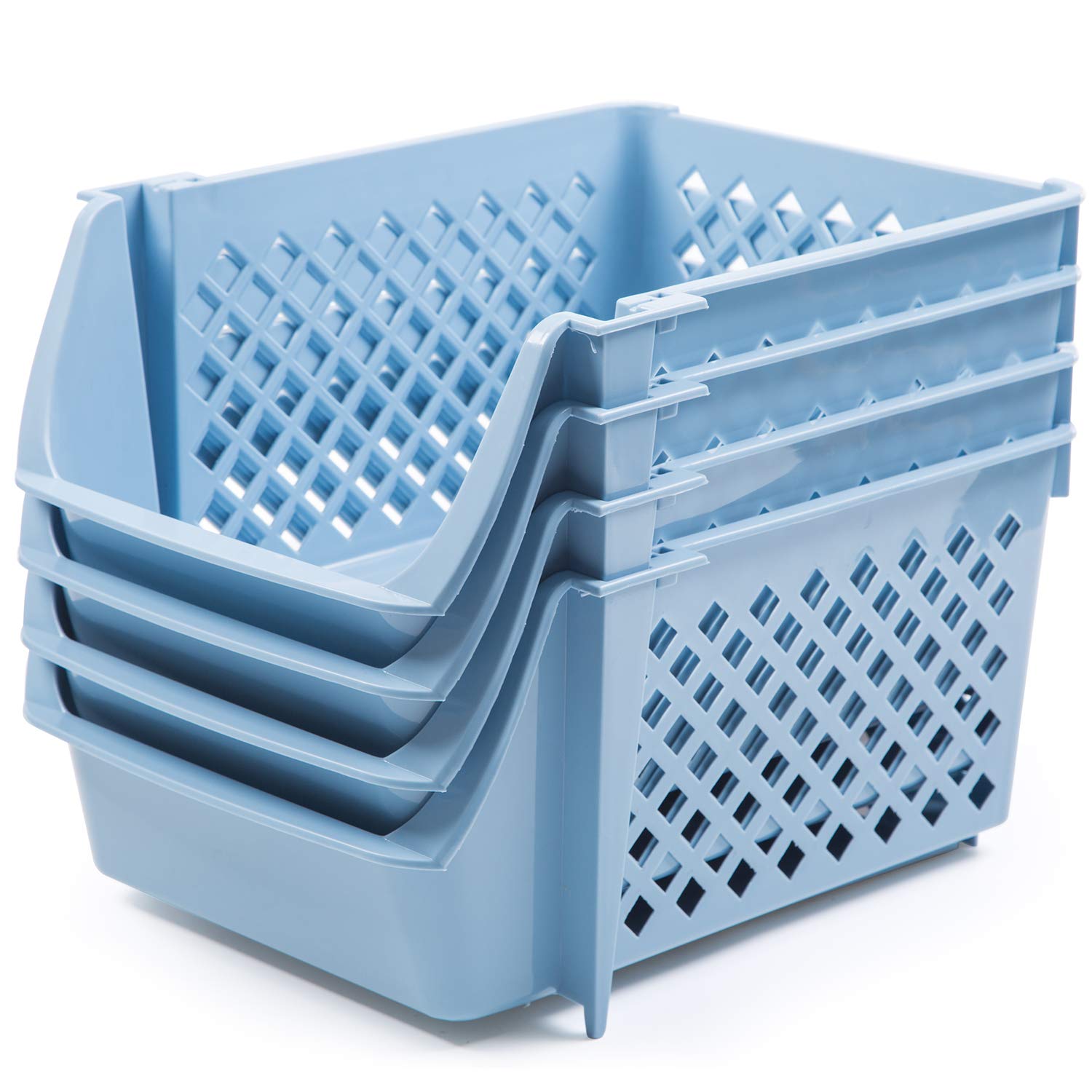 Cenluxer - Set di 4 cestini impilabili per alimenti, snack, giocattoli, articoli da toeletta, in plastica, colore: blu