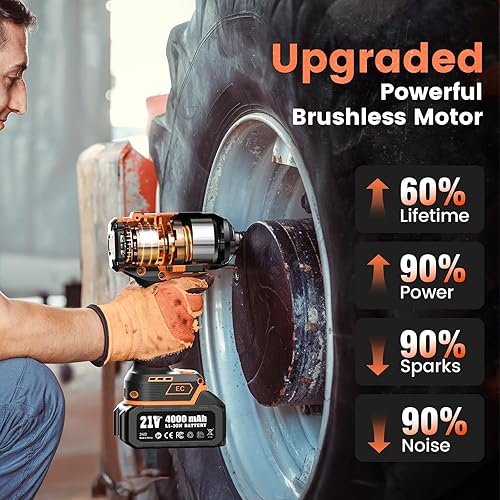 Miniatura 2 de Llave de impacto inalámbrica de 12 pulgada, 1110 Ft-lb(1500 N.m), pistola de impacto de alto par sin escobillas, 2 baterías de 4.0 Ah, cargador