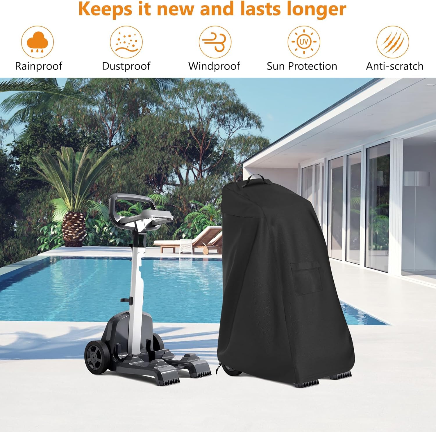 Robotic Pool Cleaner Cover Caddy Cover with Windproof Elastic Drawstring Waterproof and Dustproof Compatible with Most Robotic Pool Cleaners 22" L x 26" W x 42" H Black