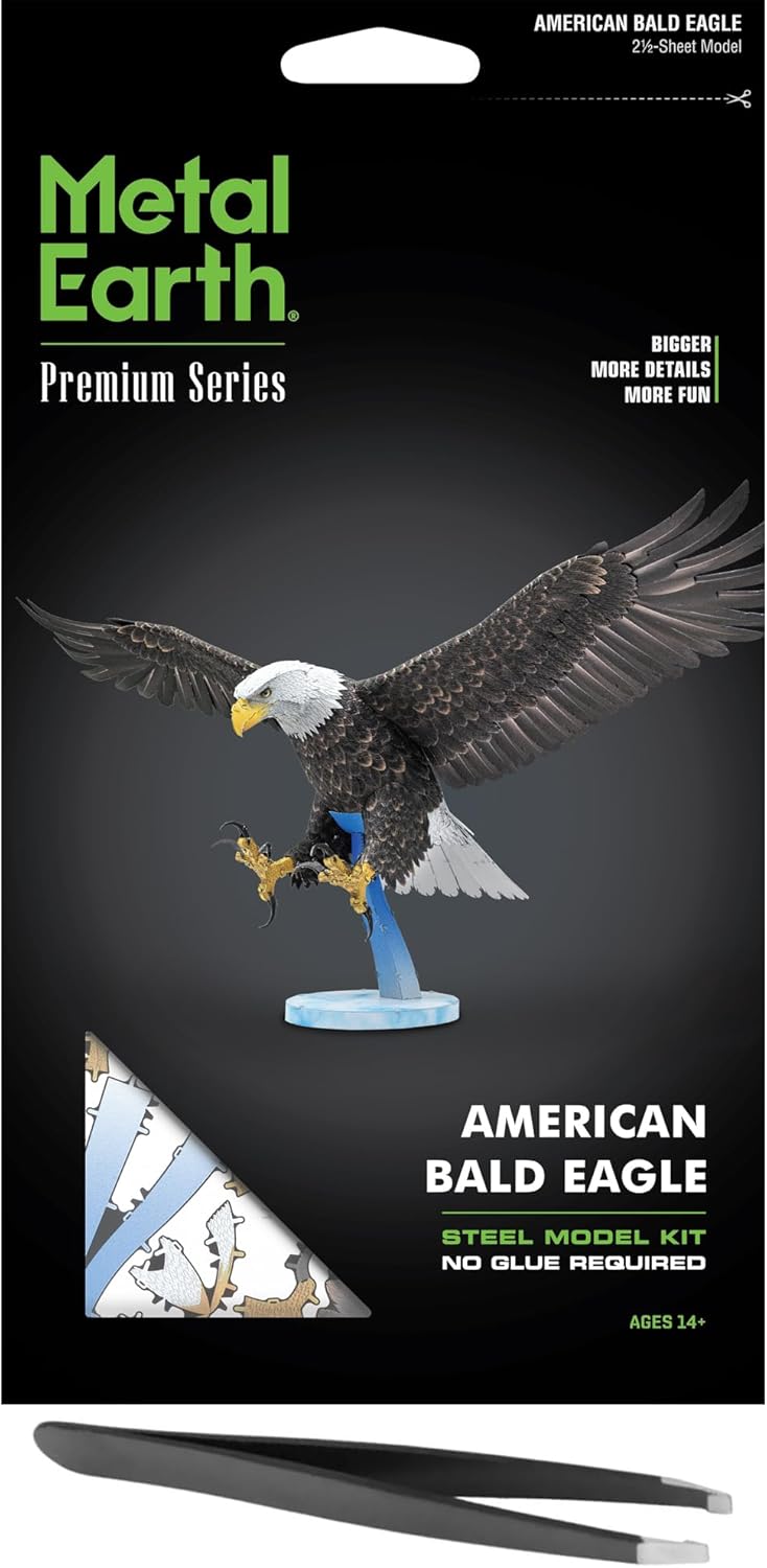Fascinations Metal Earth Premium Series American Bald Eagle 3D Metal Model Kit Bundle with Tweezers