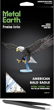Fascinations Metal Earth Premium Series American Bald Eagle 3D Metal Model Kit Bundle with Tweezers
