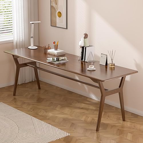 Escritorio de estudio de madera maciza, mesa de computadora doble larga de 78.8 pulgadas para oficina en casa, estación de trabajo de PC para 2