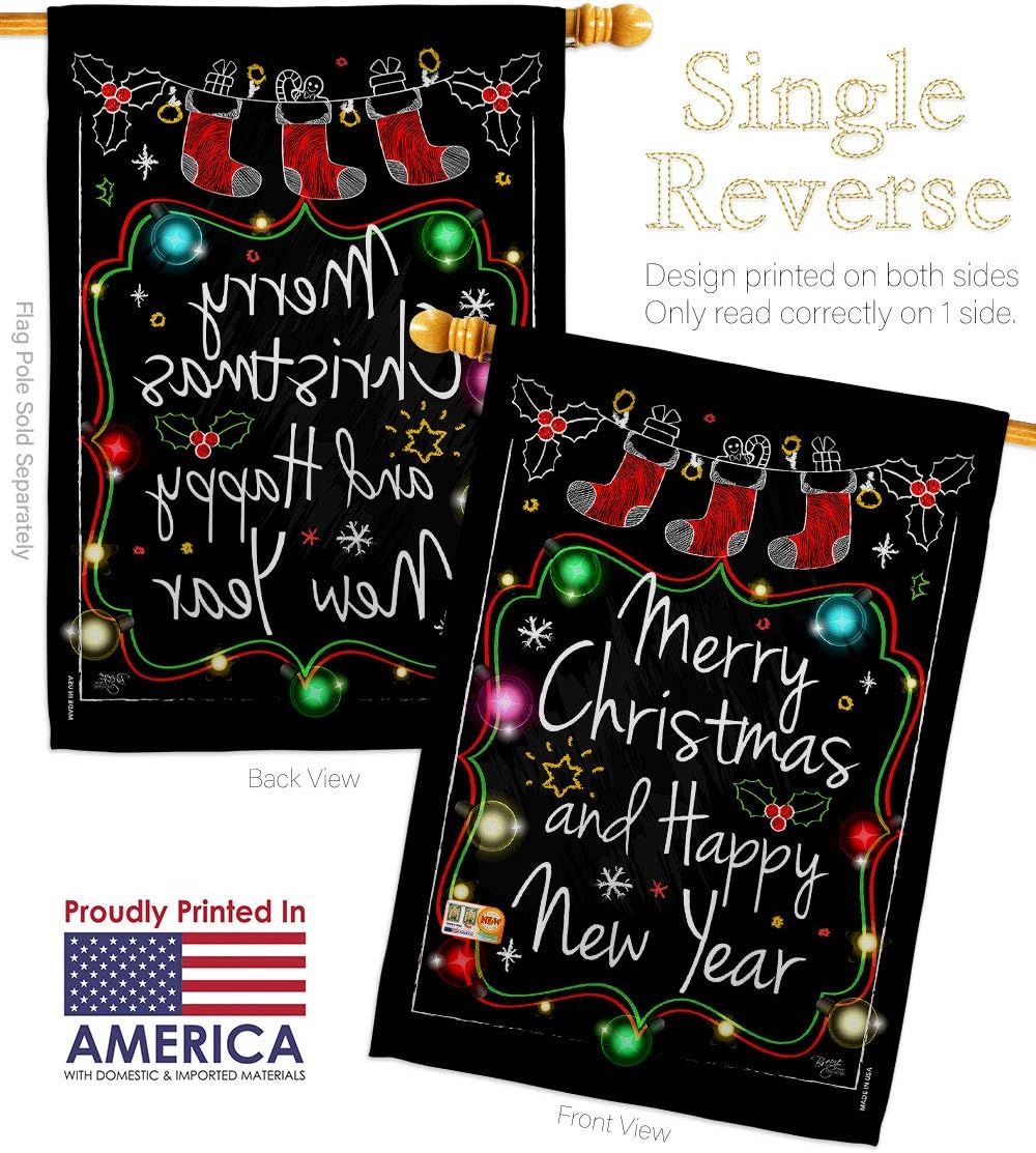 Chalkboard Merry Christmas House Flag Set Wintertime Santa Marry Xmas Present Reindeer Season Snow Small Decorative Gift Yard Banner Made In USA 28 X 40