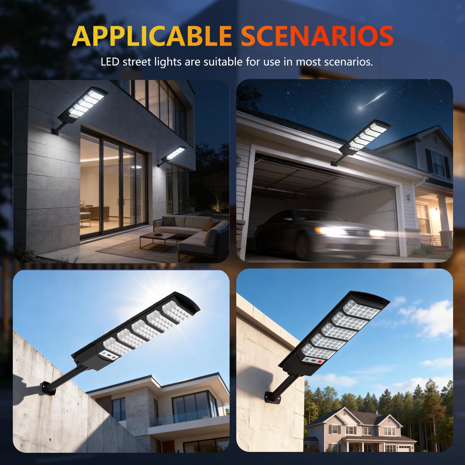 700W Lampione Solare Led Esterno 4 pezzi,3000K Lampioni da Giardino Esterno Solari con Sensore di Movimento,IP66 Impermeabile Faretto Stradale per Garage Strada