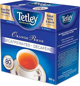 Tetley Thé Noir Orange Pekoe Décaféiné - 80 Sachets, 160 Grammes, Thé Sans Caféine, Thé Décaféiné