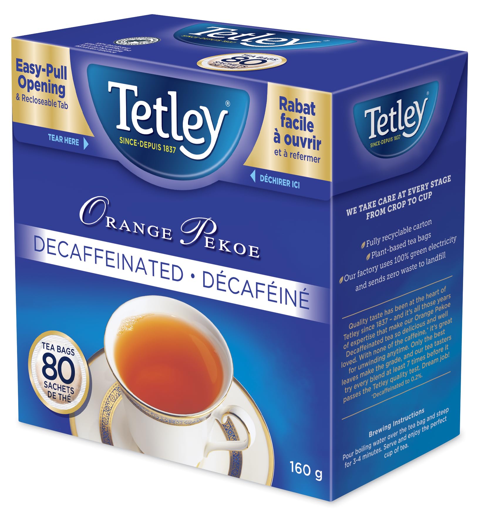 Tetley Orange Pekoe Decaffeinated Black Tea - Caffeine Free