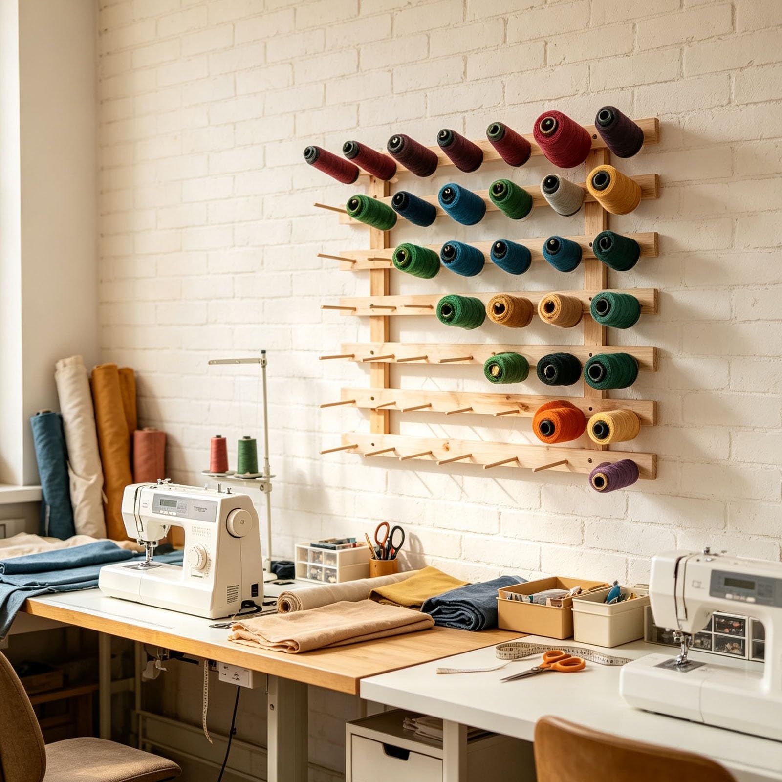 Garnhalter aus Holz – Organizer für Näh- und Stickgarn | Wandmontage-Design – leicht erreichbar beim Nähen und Flechten(50*55cm)