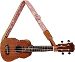 MUSIC FIRST Original Design Vintage “Pink Sakura” Soft Muslin & Genuine Leather Ukulele Strap Ukulele Shoulder Strap With a MUSIC FIRST Genuine Leather Str. Locker