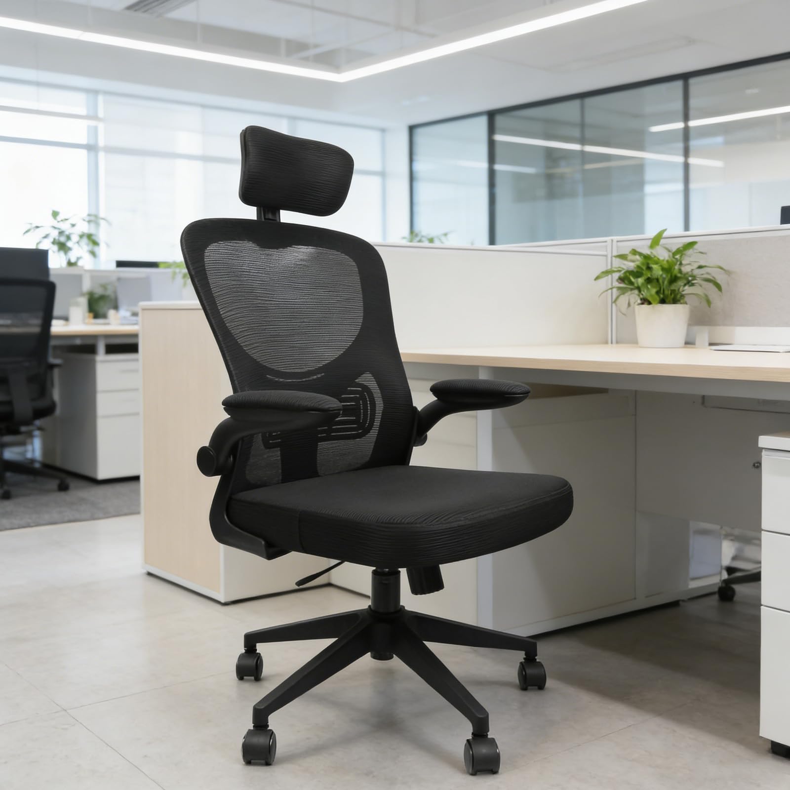 OHMG Sedia da ufficio,Sedia da gaming ergonomica con supporto lombare,Braccioli,Poggiatesta regolabili,Sedia per computer girevole ad alto schienale confortevole per ufficio a casa (B-nero)