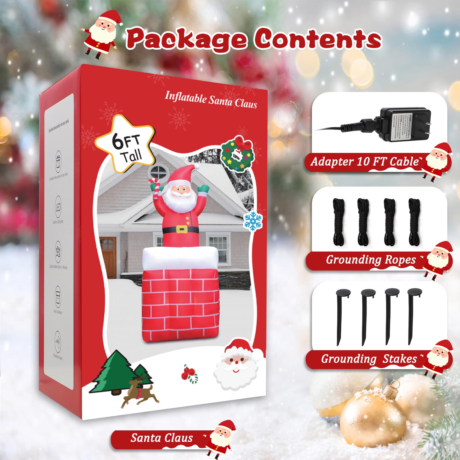 180CM Père Noël Gonflable avec Lumières LED Décoration Modulable | Décoration de Noël Extérieure Père Noël avec lumières LED pour jardin, balcon ou cour